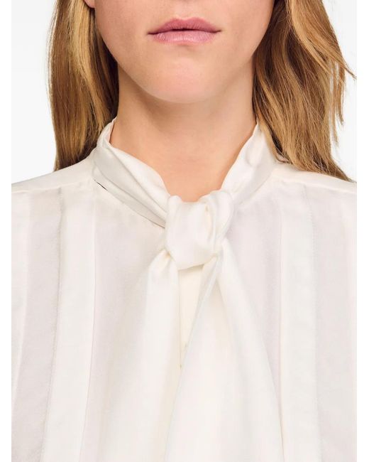 Sandro White Tie-Detail Silk Shirt
