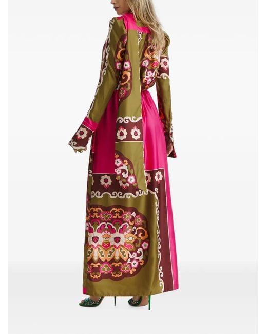 CuAnna Red Floral-Print Silk-Satin Dress