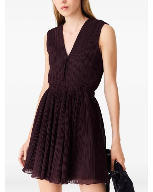 Maje Purple Plissé Cut-Out Mini Dress