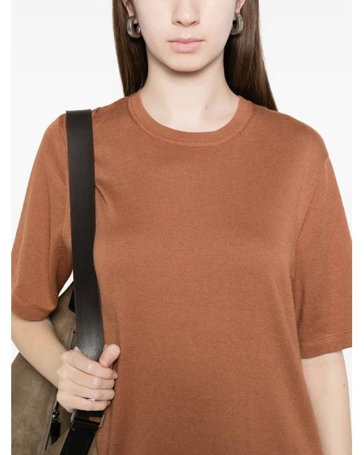 Bompard Brown Short-Sleeve Side-Slit Midi Dress