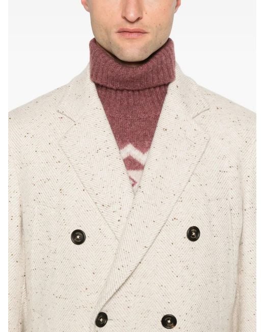Eleventy Natural Herringbone Double-Breasted Coat for men