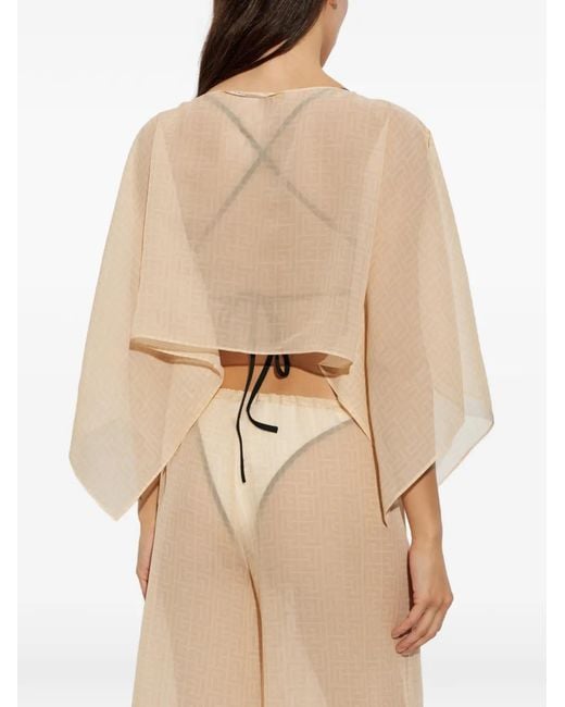 Balmain Natural Monogram-Pattern Cropped Poncho