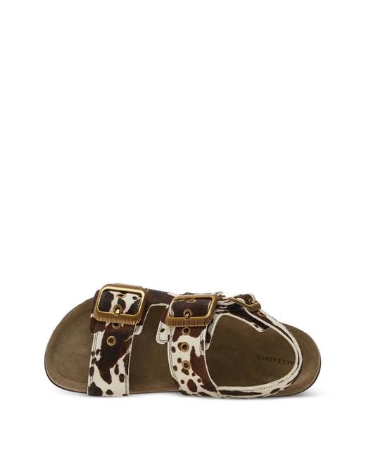 AllSaints Natural Staffa Cow-Print Buckle-Strap Sandals