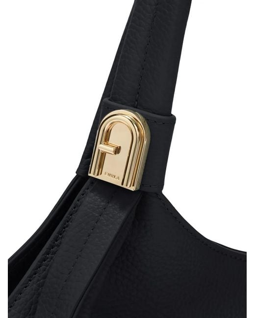 Furla Black Medium Planeta Logo-Plaque Shoulder Bag