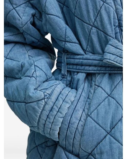 Munthe Blue Quilted Belted Denim Jacket