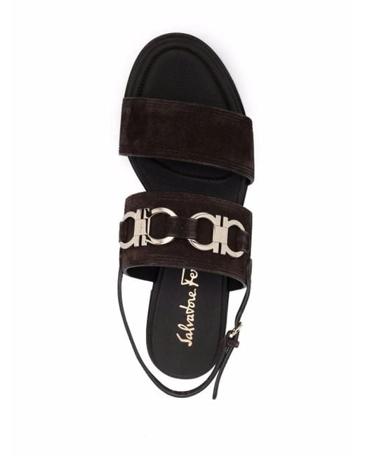 Ferragamo Brown Gancini-Plaque Suede Sandals