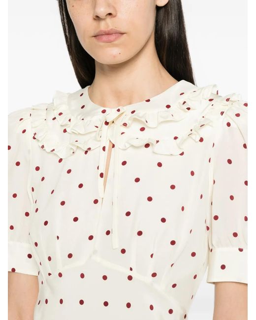 Alessandra Rich White Polka-Dot Ruffled Midi Dress