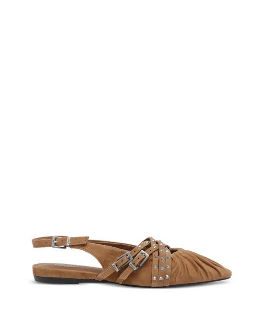 Ash Brown Bianca Stud-Embellished Buckle-Detail Mules