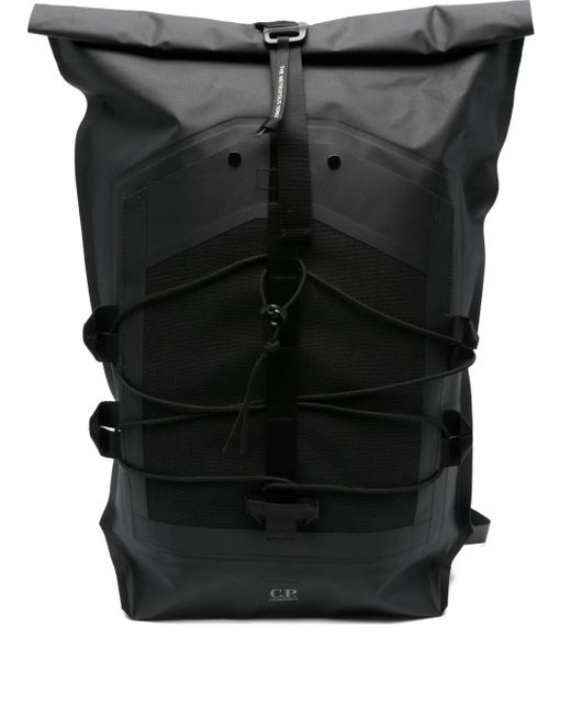 C P Company Black Roll-Top Strap Backpack for men