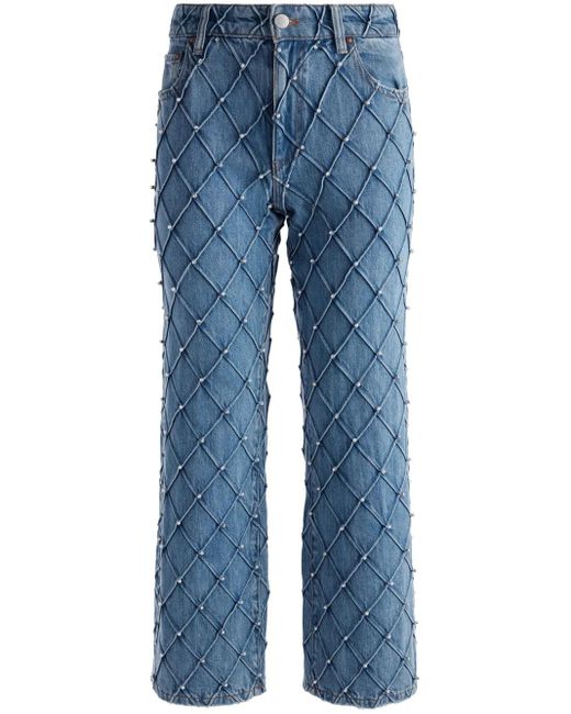 Alice + Olivia Blue Weezy Quilted Cropped Jeans