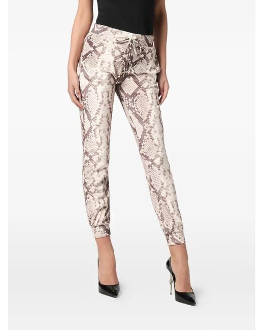 Philipp Plein Natural Python-Print Drawstring Trousers
