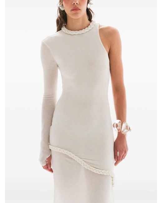 MANURI White Candy One-Sleeve Braided-Detail Maxi Dress