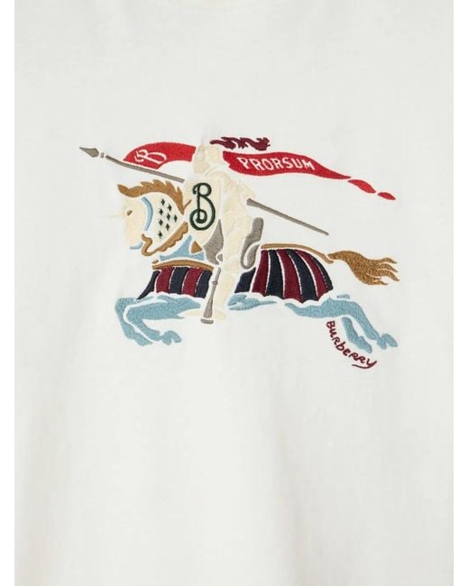 Burberry White T-Shirt With Equestrian Knight Embroidery for men