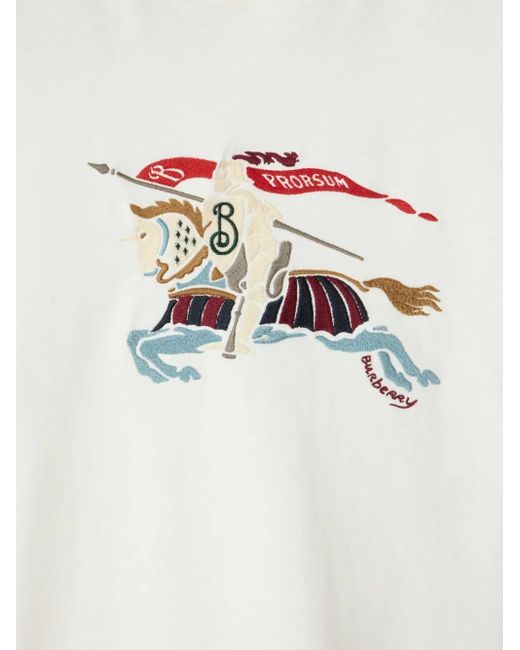 Camiseta con bordado Equestrian Knight Burberry de hombre de color White