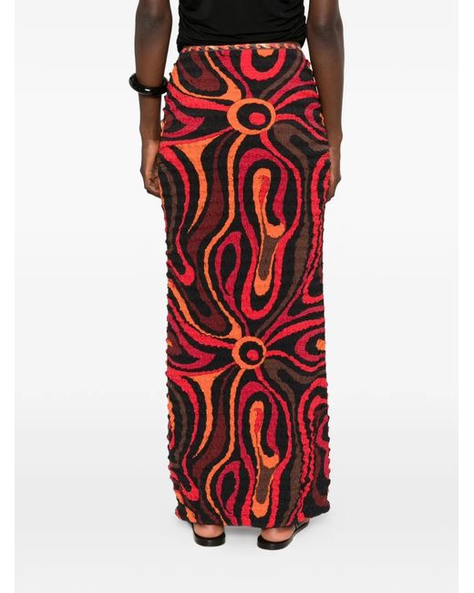 Emilio Pucci Red Marmo Print Shibori Skirt