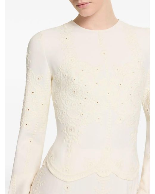 Elie Saab White Robe Longue À Col Rond