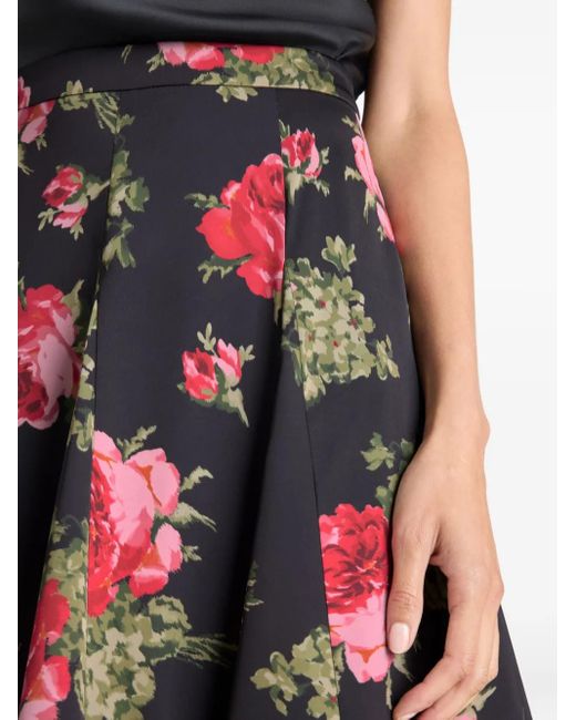 Cinq À Sept Red Baroque Roses Hilda Satin Midi Skirt