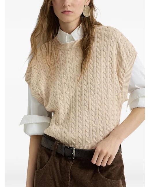 Brunello Cucinelli White Sparkling Cotton Cable-Knit Sweater