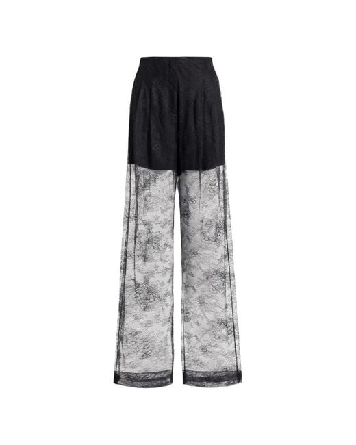 Alberta Ferretti Gray Sheer Lace-Panelled Trousers