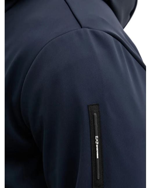 EA7 Blue Logo-Patch Hooded Jacket for men