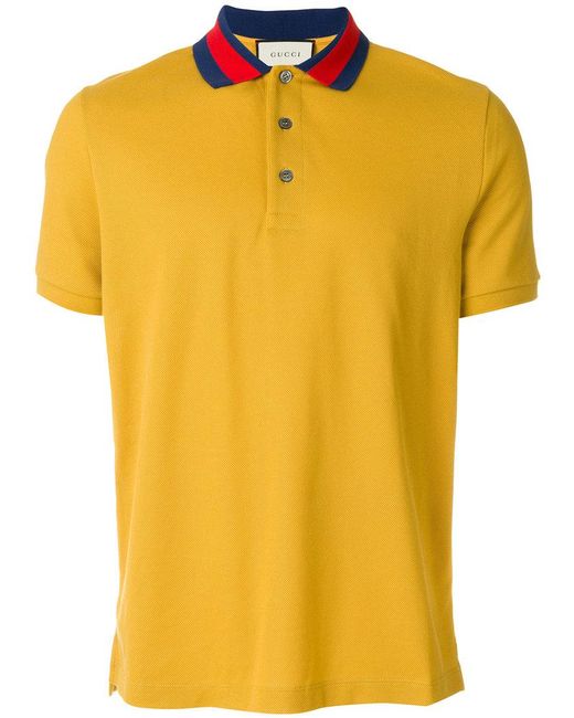Gucci Yellow Polo Shirt With Wolf Appliqué for men