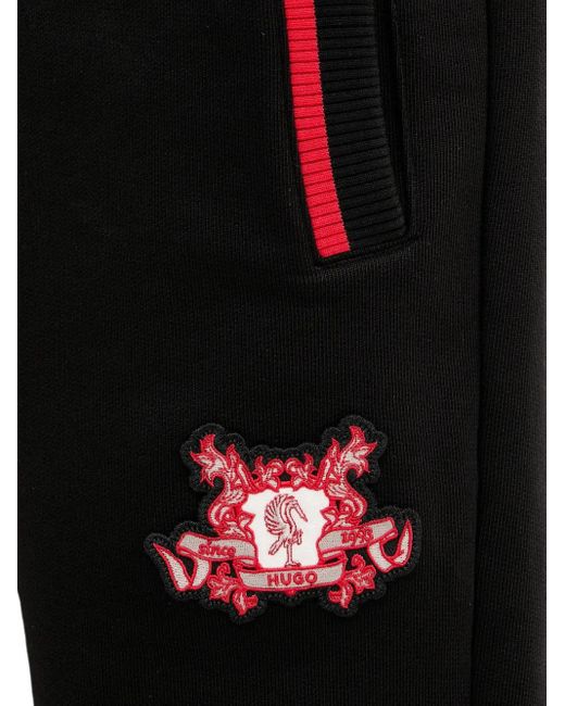 HUGO Black Embroidered-Panel Drawstring Track Pants for men