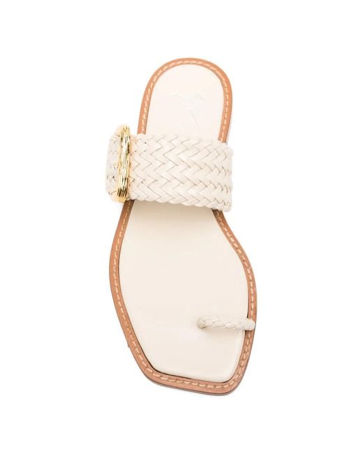 Giuseppe Zanotti White Woven Buckle-Detail Sandals