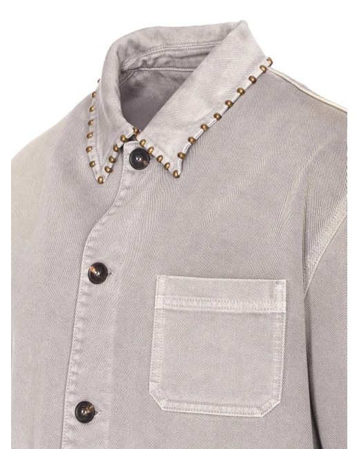 Golden Goose Deluxe Brand Gray Denim Shirt With Stud Embellishments for men