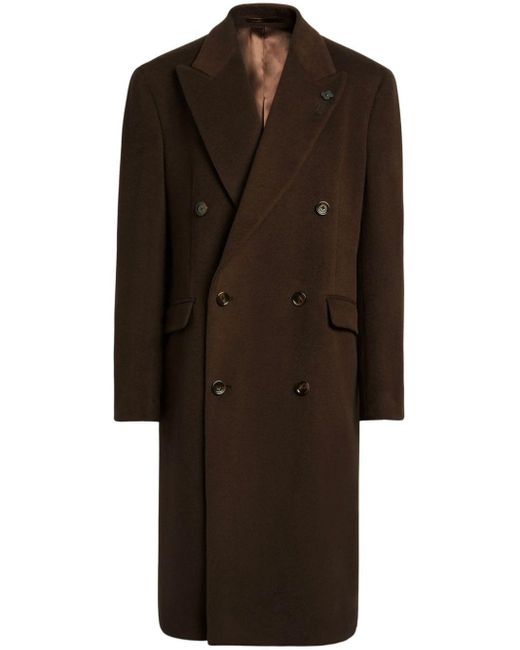 Lardini Brown Virgin Wool Double-Breasted Coat for men