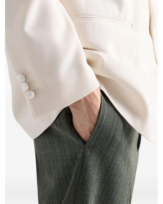 Prada Green Pinstriped Wool Blend Pants for men
