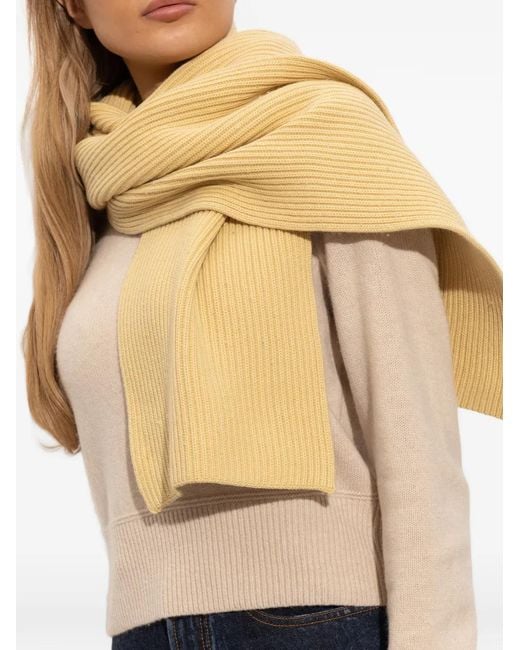 Isabel Marant Natural Marion Ribbed-Knit Logo-Patch Scarf