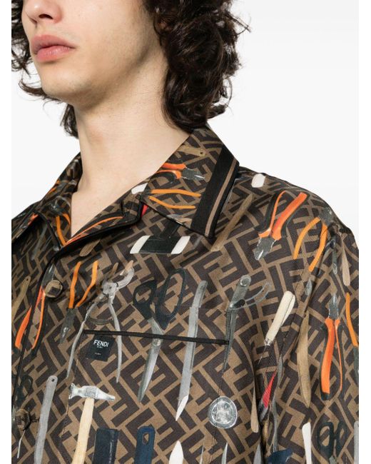 Camisa con estampado gráfico Fendi de hombre de color Brown