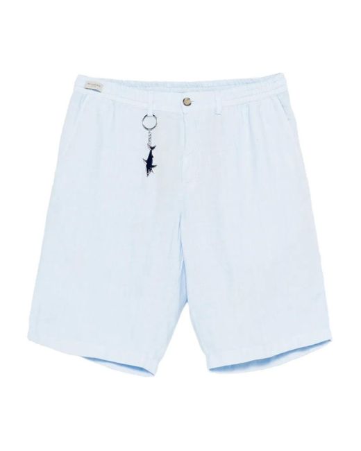 Paul & Shark Blue Linen Shorts for men