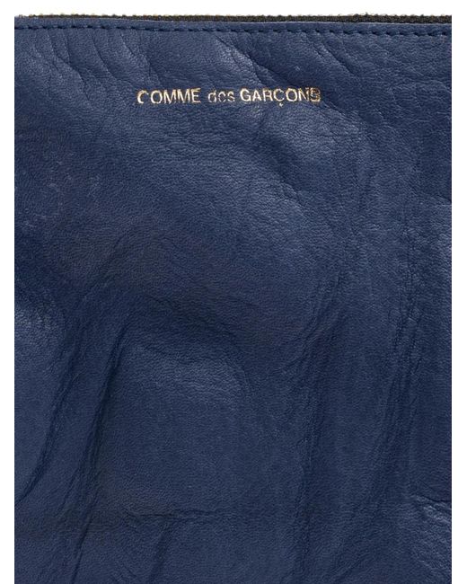 Comme des Garçons Blue Logo-Print Leather Pouch