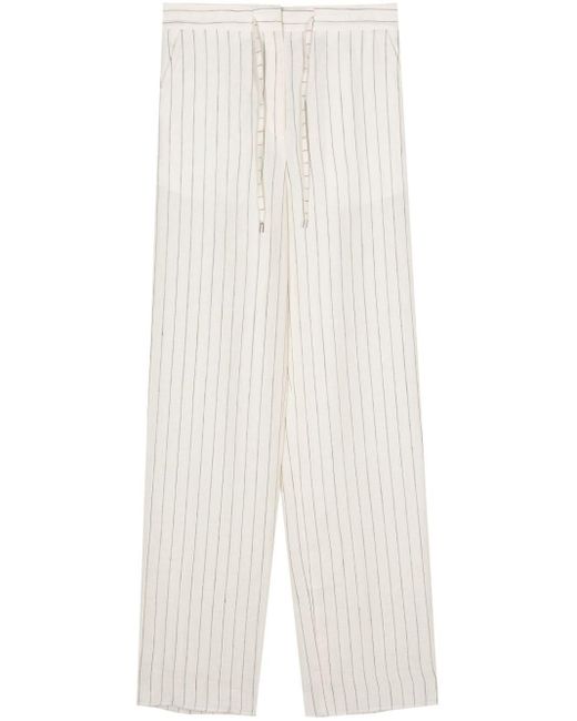 Lardini White Pinstriped Linen Straight Trousers