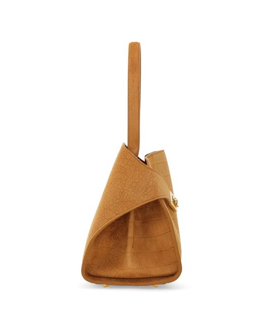 Ferragamo Brown Sac Porté Épaule Hug Soft Médium À Effet Peau De Crocodile