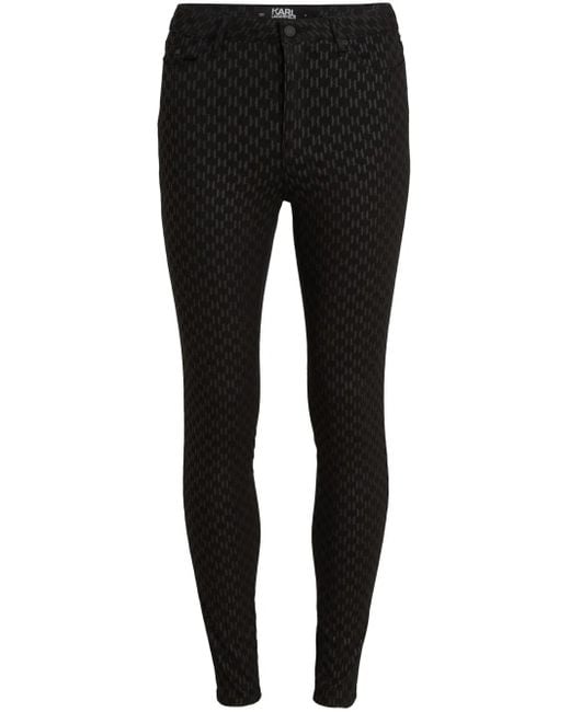 Karl Lagerfeld Black Monogram-Print Shimmer Skinny Jeans