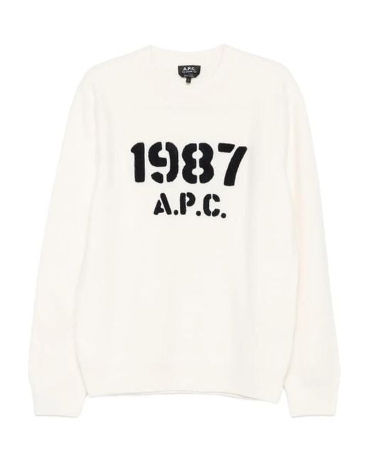 A.P.C. White Crew-Neck Long-Sleeve Sweater for men