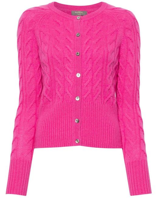 N.Peal Cashmere Pink Myla Cable-knit Cashmere Cardigan