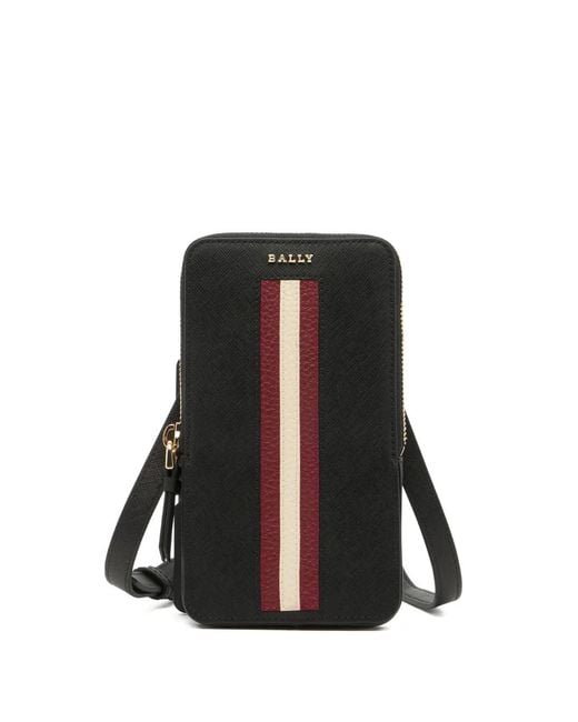 Bally Black Embossed Ribbon Leather Phone Holder