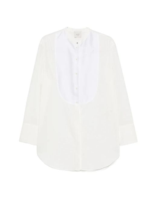 Alysi White Bib-Panel Band-Collar Shirt