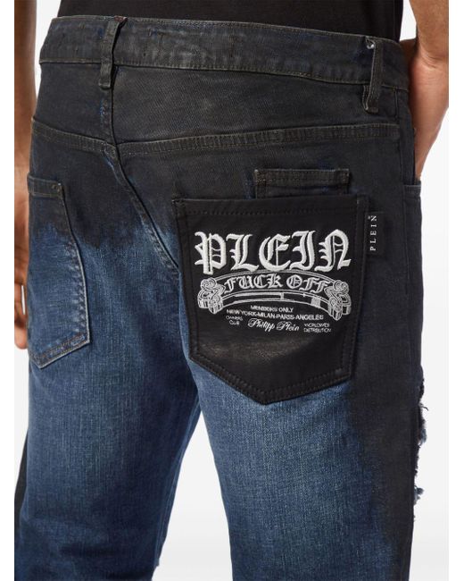 Philipp Plein Blue Leather Pocket Super-Straight Jeans for men