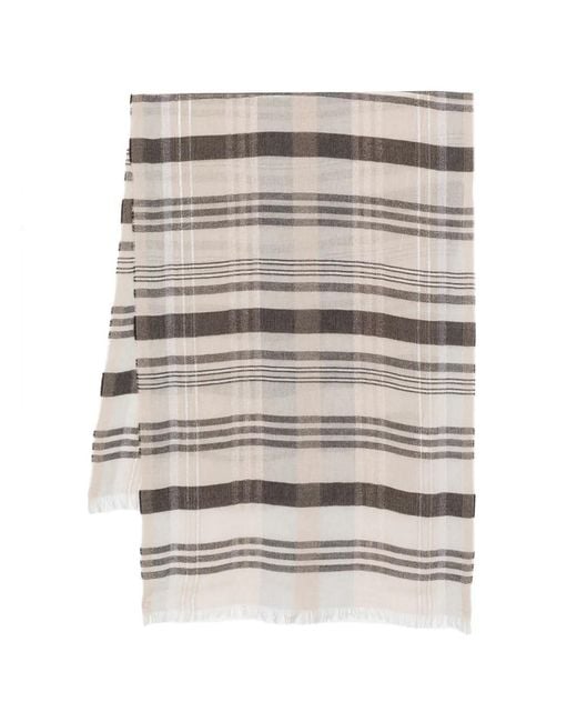 Peserico Gray Striped Fringed Scarf