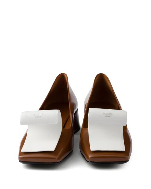 Prada Brown 35Mm Two-Tone Brushed-Leather Pumps
