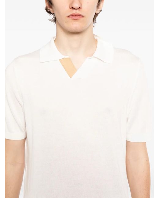 Canali White Short-Sleeve Open Collar Polo Shirt for men