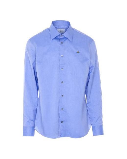 Vivienne Westwood Blue Ghost Embroidered-Logo Shirt for men