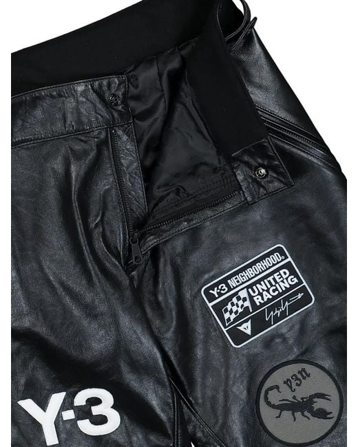 Y-3 Gray Racer Logo Leather Trousers for men