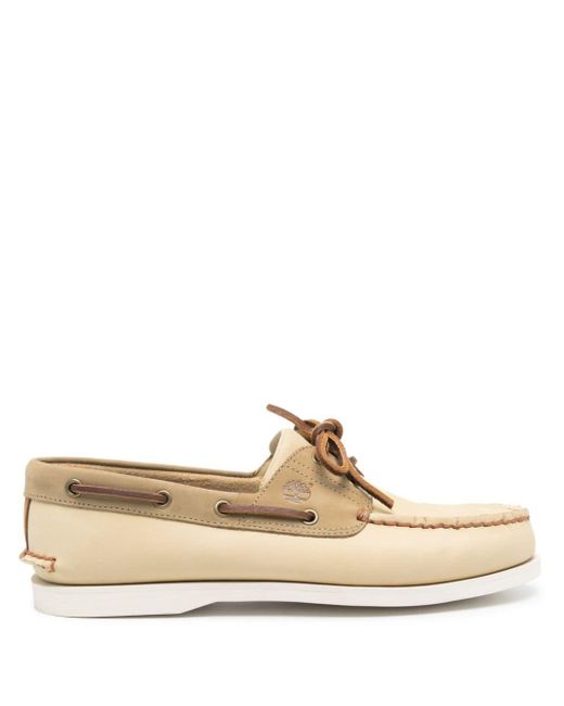 Timberland Natural Logo-debossed Leather Boat Shoes for men