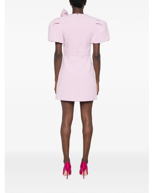 Rebecca Vallance Pink Yolanda Bow-Detail Puff-Sleeve Mini Dress