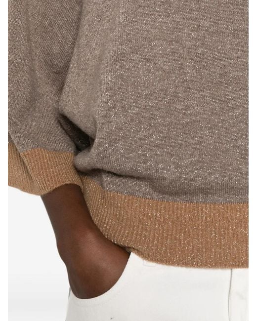 Twinset Gray Metallic Raglan-Sleeve Sweater